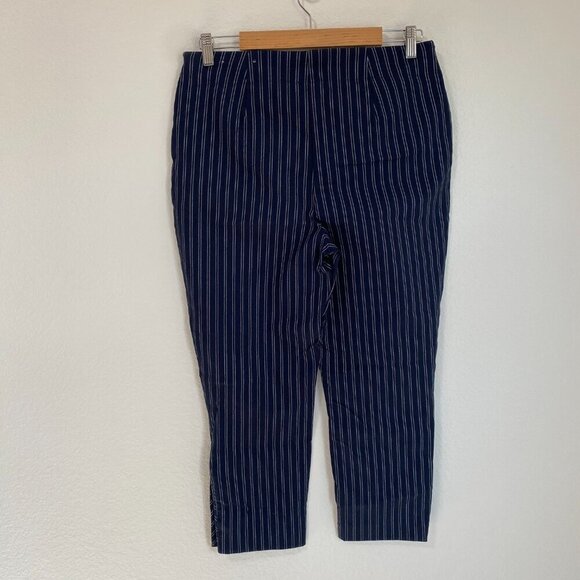 Chico's Blue White Striped Pants Stretch Skinny Ankle Pant Button Leg - Picture 5 of 8